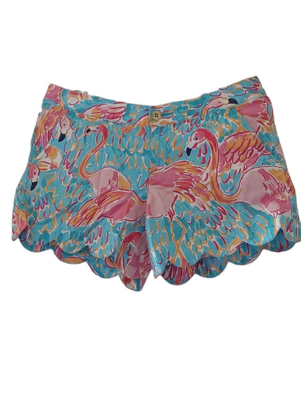 Lilly Pulitzer Flamingo Scallop Hem Shorts - Pink & Turquoise